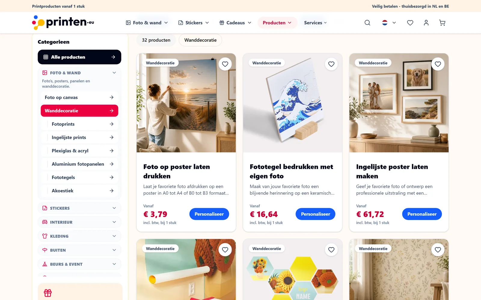 A category page with nested sub-category navigation and filtered products